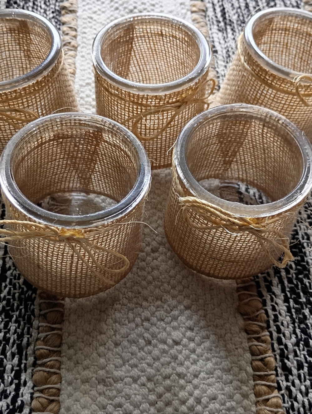 Set of Burlap-Wrapped Glass Votive Holders - Natural Set Of 5 - Picture 2 of 7